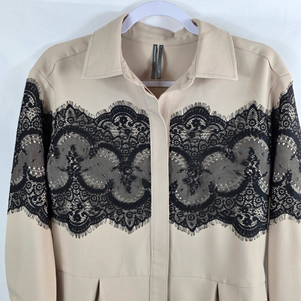 Anthropologie Long Sleeve Beige Playsuit Romper Women's Size Small Lace Accents - Picture 6 of 14